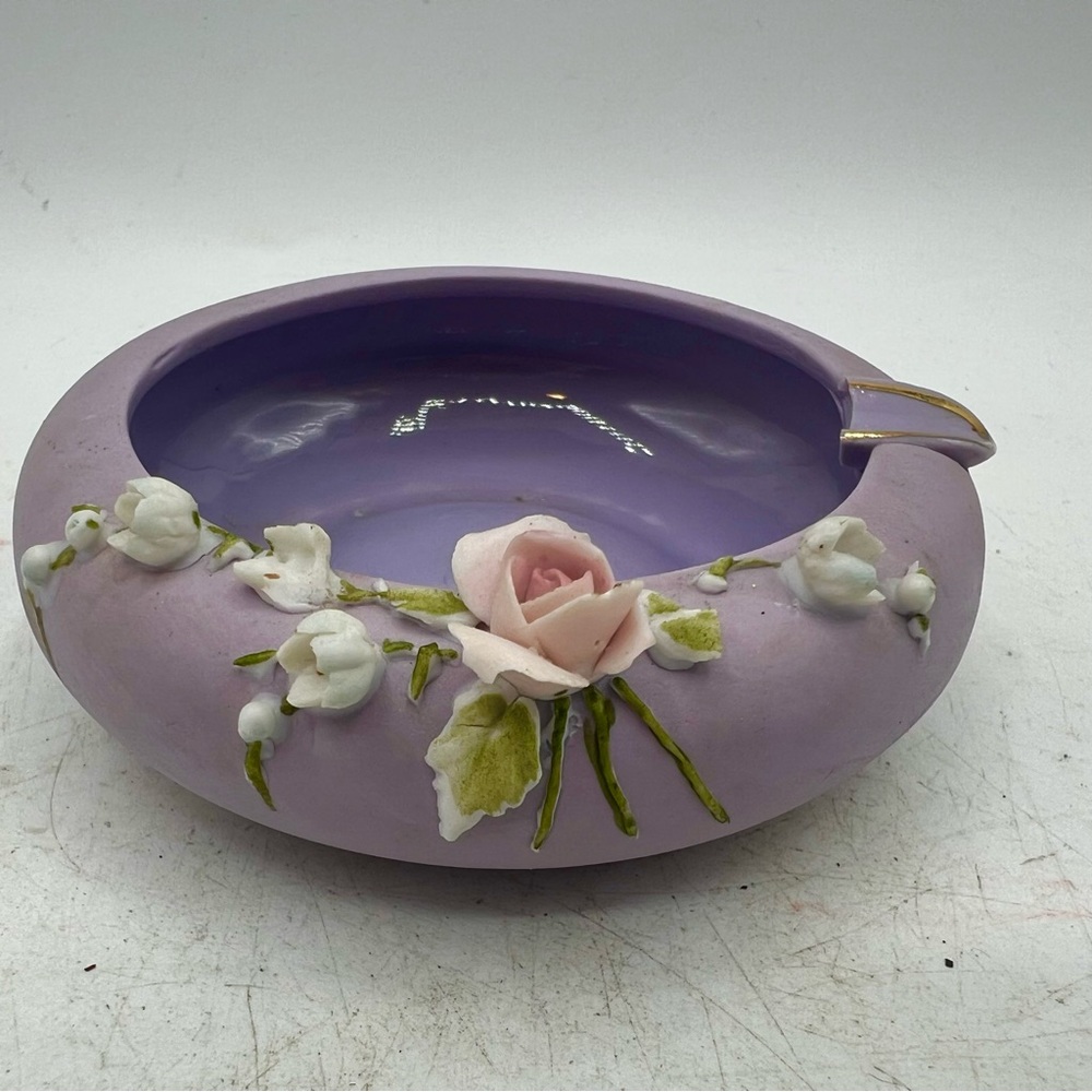 Lefton Purple Ceramic Bowl with Floral Design